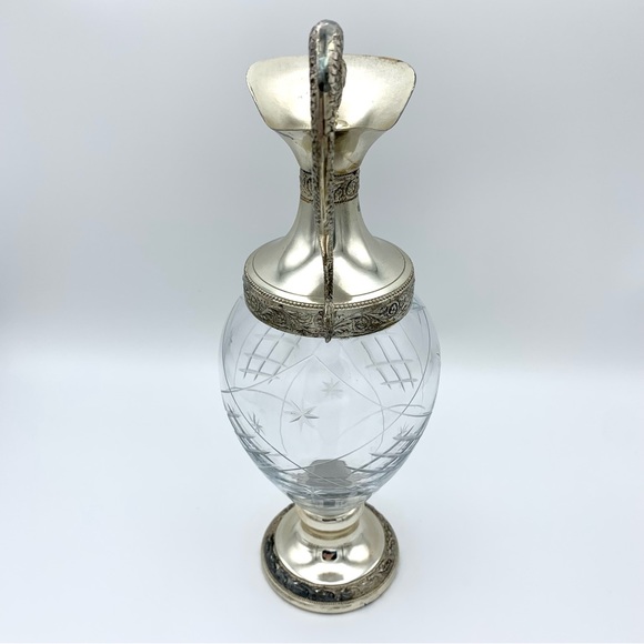 Vintage Italian Silver Plated Crystal Ewer Dragon Victorian Decanter, 12 Glasses - Picture 8 of 15